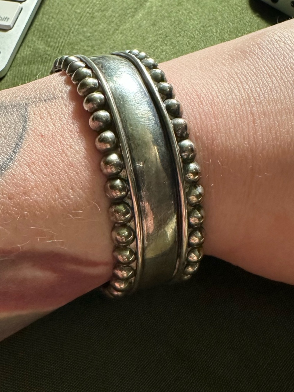 Sterling Silver Beaded style Cuff Bracelet - Silver